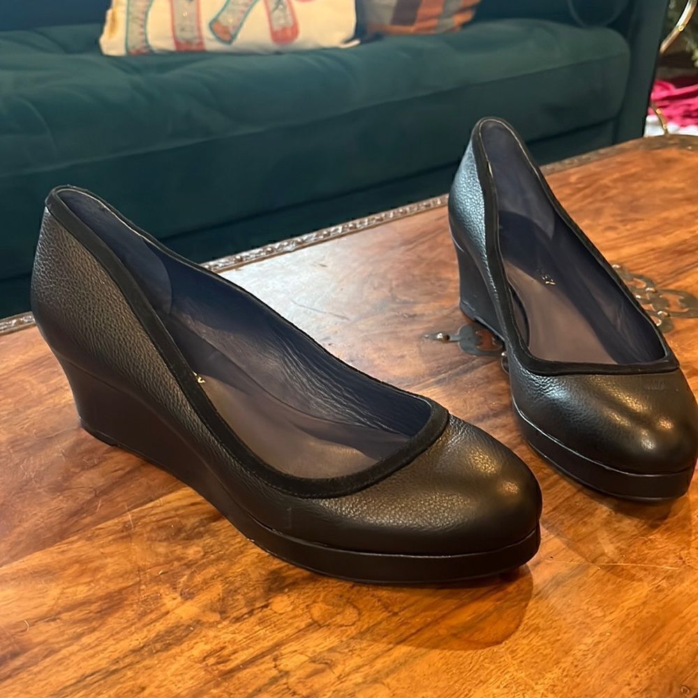 Shoes of Prey black leather wedge, size 39.5 EU!